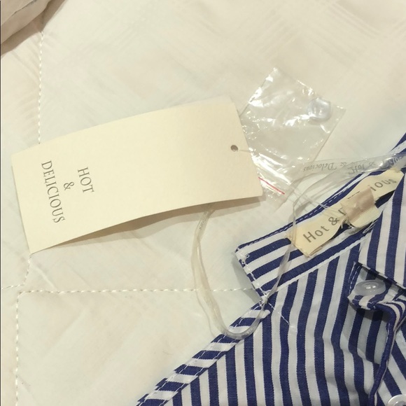 061. NWOT Hot & Delicious Asymmetrical Striped Dress - Navy - Picture 7 of 8